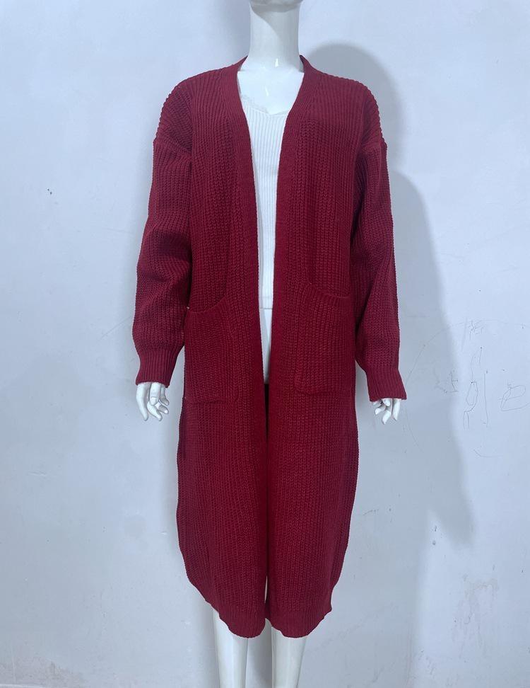 Women Knitted Cardigan Loose Fit Large Pockets European American Style Autumn Winter Fashion Cross Border Trade