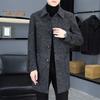 Men Woolen Coat Lapel Long Sleeve Single Breasted Mid-Length Overcoat with Pockets Casual Daily Wear