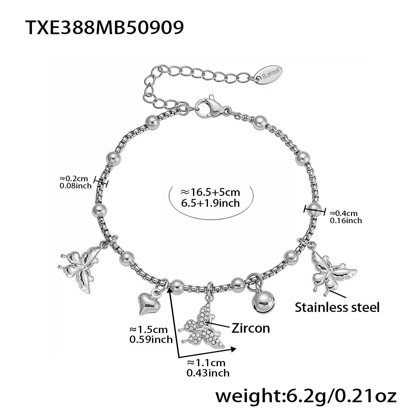 Qiong Yao 3D Butterfly & Multi-Heart Beaded Chain Stainless Steel Jewelry Set