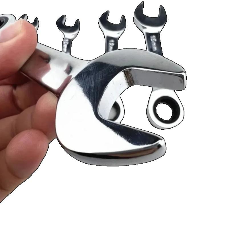 6/8/10/12/15mm CR-V Steel Stubby Ratcheting Combination Wrench Dual-use Reversible Spanner Mini Plum Blossom Hand Spanner