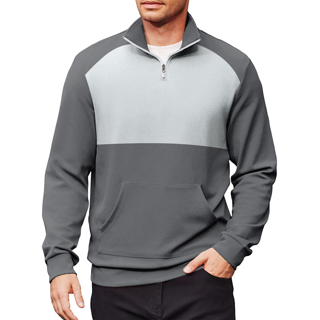 Men's Casual Long-Sleeved Collared Quarter-Zip Sweatshirt