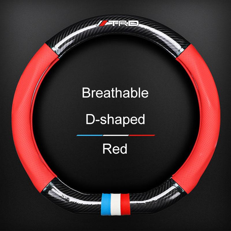 Leather Carbon Fiber Car Steering Wheel Cover Emblem Car Accessories For Toyota TRD Corolla Auris Yaris Rav4 CHR Camry40 prius
