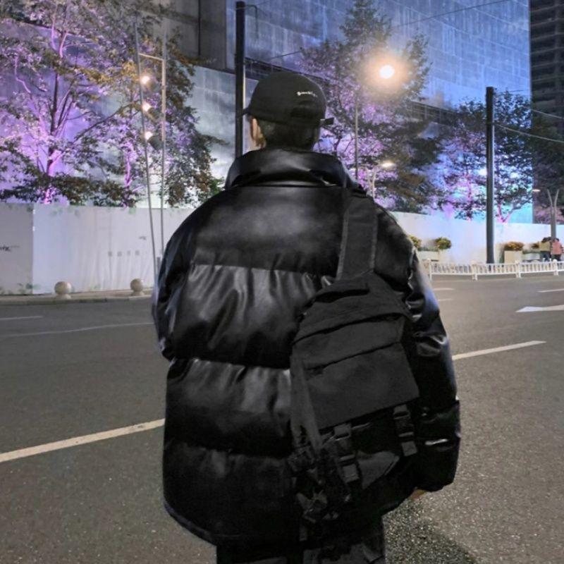 Americanstyle High Street Pu Leather Cotton-padded Jacket Men Bread Suit Winter Thickened Warm Stand Collar Leather Cotton-padded Jacket Couple's Coat