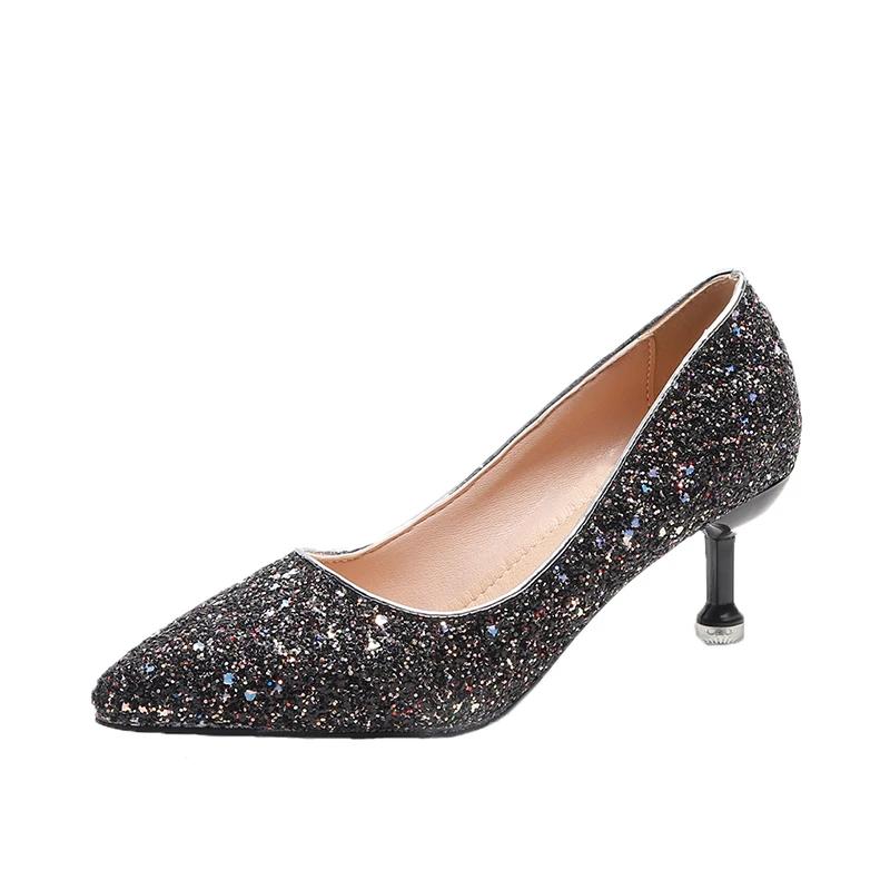

2026 Fashion Slip on Women s High Heels Pointed Toe Bling Thin Heels Shallow Pumps Elegant Dress & Party Plus Size Shoes Zapatos 42