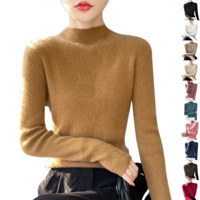 Women's Long Sleeved Knitted Sweater Twisted Pattern Half High Collar Top