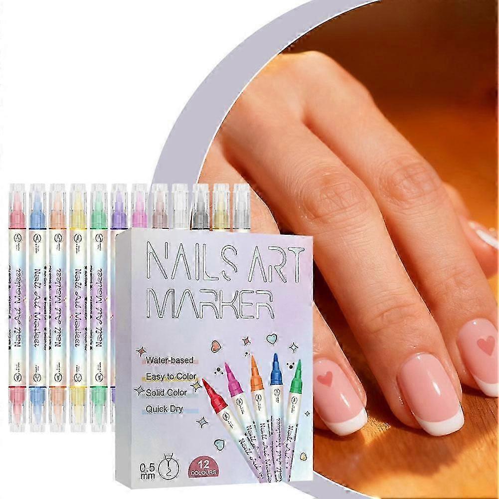 12-Piece Quick-Dry Nail Art Pen Set for DIY Drawing and Decoration, Vibrant Colors, Safe and Portable for Home Salon Use