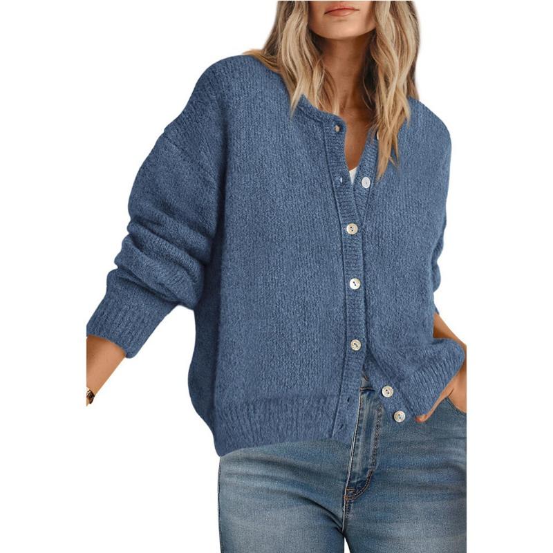 Women S Loose Solid Color Button Knit Cardigan Long Sleeve Sweater Coat