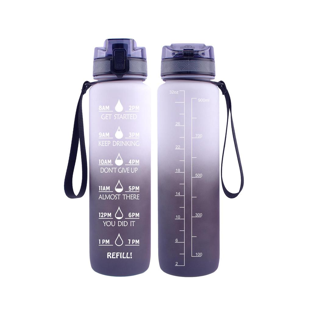Tritan Frosted 1000ml Plastic Water Bottle with Time & Capacity Scale, Portable Handle
