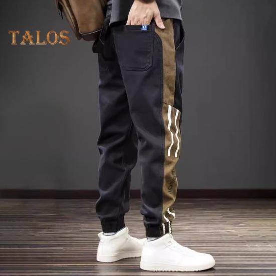 Spodnie cargo męskie na wiosnę i jesień, luźne, ściągane sznurkiem, kieszenie w pasie, ściągacze przy kostce, kontrastowe, patchworkowe, sportowe, do noszenia na co dzień, spodnie haremowe