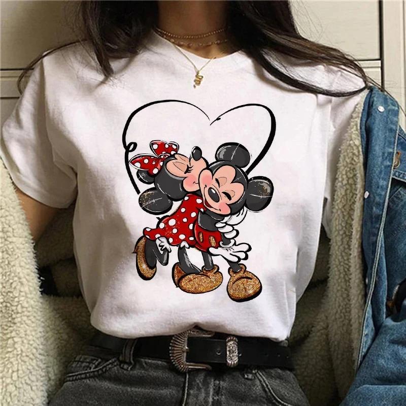 2025 Mickey Tshirt Y2k Minnie Mouse Hat Print Cotton Comfort T-shirt Women Fashion T Shirt Female Clothes Kawaii Disney T Shirt