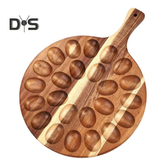 

Блюдо для яиц с пряностями, 24 отверстия, деревянный держатель для пасхальных яиц с пряностями, столешница, круглый поднос для яиц с ручкой, сервировочная доска для мясных закусок, контейнер для яиц 1pc