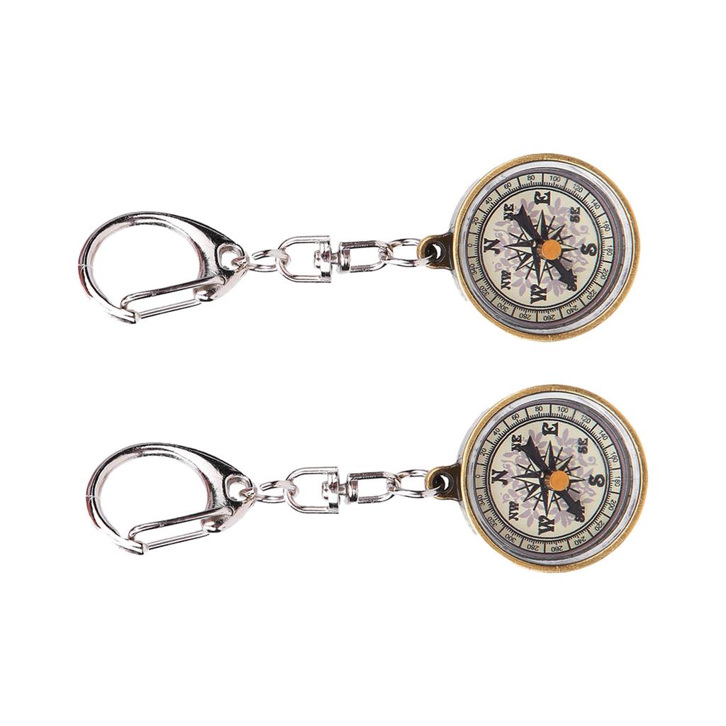 2PCS Vintage Portable Zinc Alloy Compact Pocket Compass Keychain for Outdoor Navigation Tools