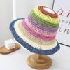 Cappello di Paglia Estivo Coreano con Arcobaleno Fatto a Mano a Falda Larga Protezione Solare per Vacanza al Mare