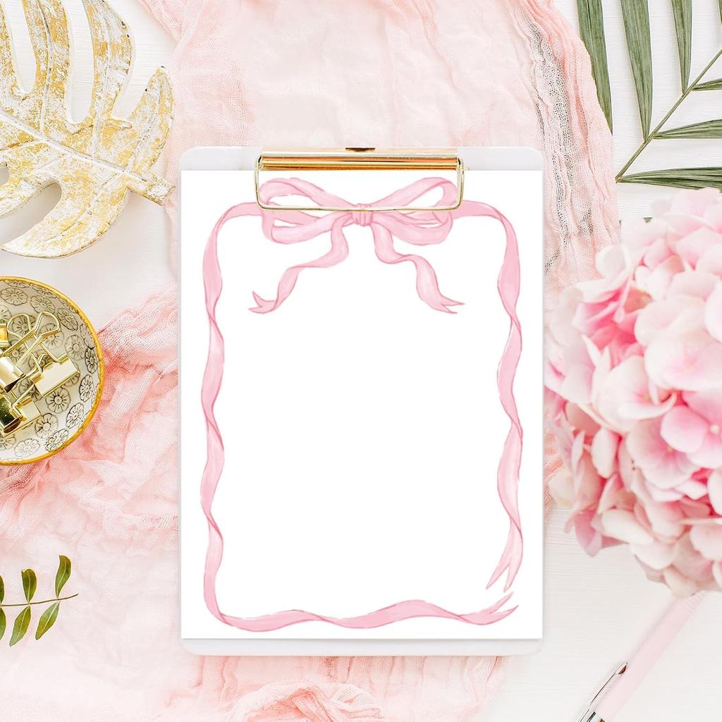 60 Sheets Bow Border Stationery Paper Pretty Pink Ribbon Bow Writing Paper For Party Invitation Office School Printing, 8.5 x 11 Inch, Single-Sided