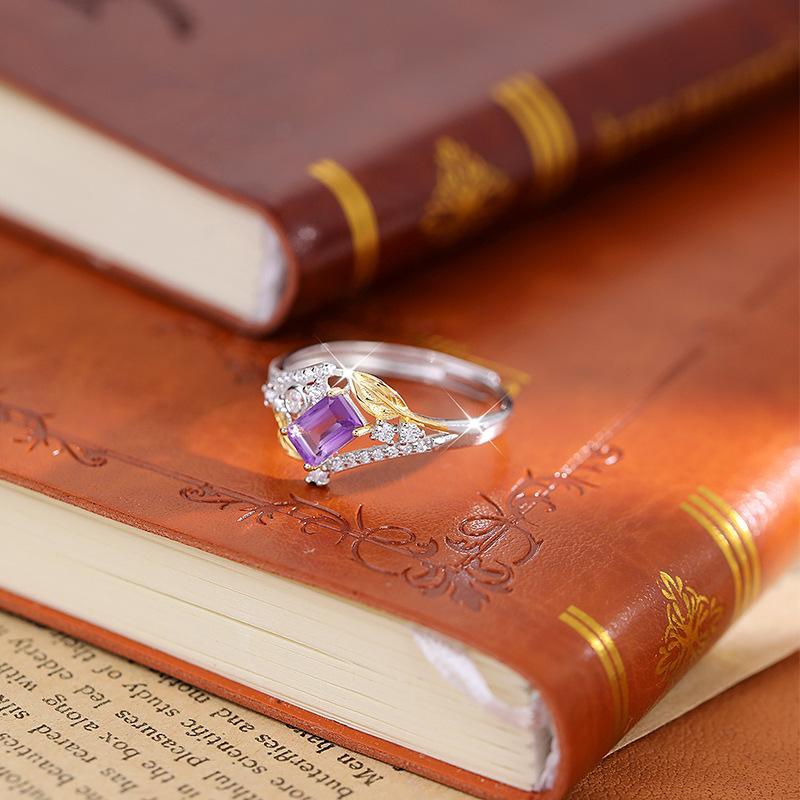 S925 Sterling Silver Natural Stone Ring Women's Fashion Niche Design Sense Rectangular Stone Position 4 * 6mm Fashion Retro Jewelry Gift
