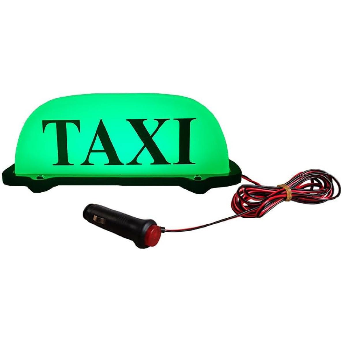 12V Taxi Sign Light, Magnetic Waterproof Taxi Cab Roof Top Illuminated Sign,Taxi Sign LED Light Sealed Base with 3-Meter Power Cable,White Shell and зелёный