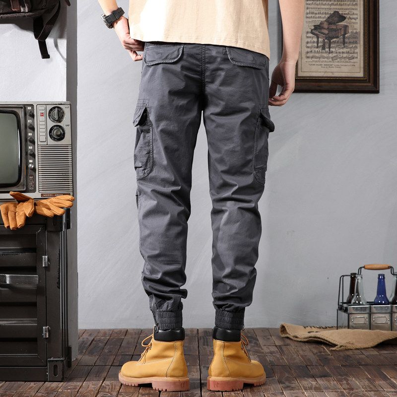 Men's Loose-Fitting Cargo Pants with Pockets, Spring and Autumn New Trendy Casual Long Pants, Versatile Cropped Pants
