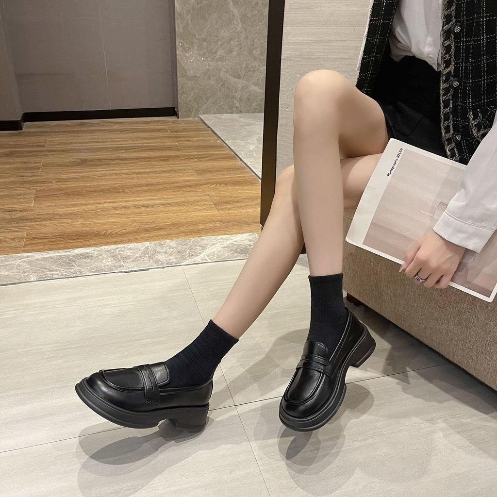 New Jk Uniform Single Shoes Japanese Small Leather Shoes Women's Spring British Style Platform Loafers 2025 One-pedal Black