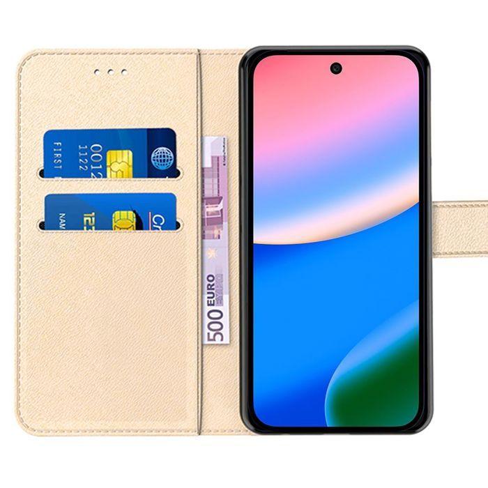 Coque Pliable - E.F.Connection - pour Google Pixel 10 - Antichoc Synthécuir Doré - 2 Verres Trempés