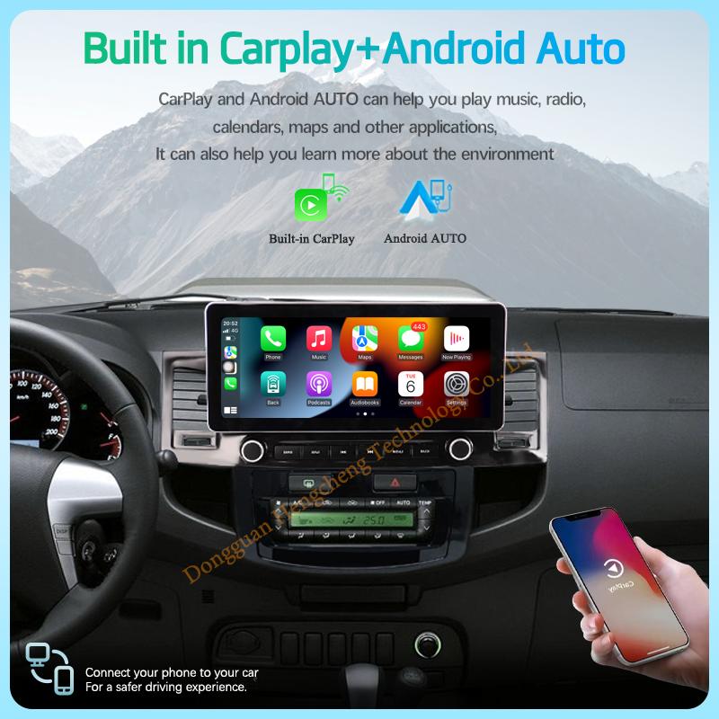 12.3" For Toyota Fortuner Hilux MT 2007-2015 Car Multimedia Player GPS Navigation Android12 8+128G 8Core CarPlay 4G 360Camera