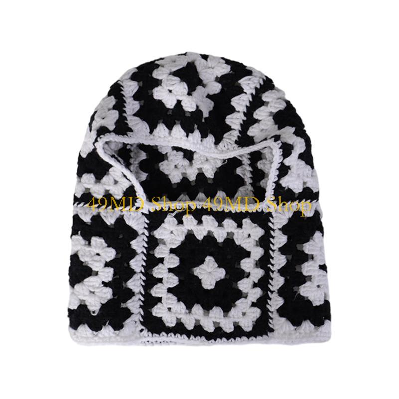 49MD Halloween Balaclava Knit Beanie Hat Granny-square Party Holiday Winter Warm Hat