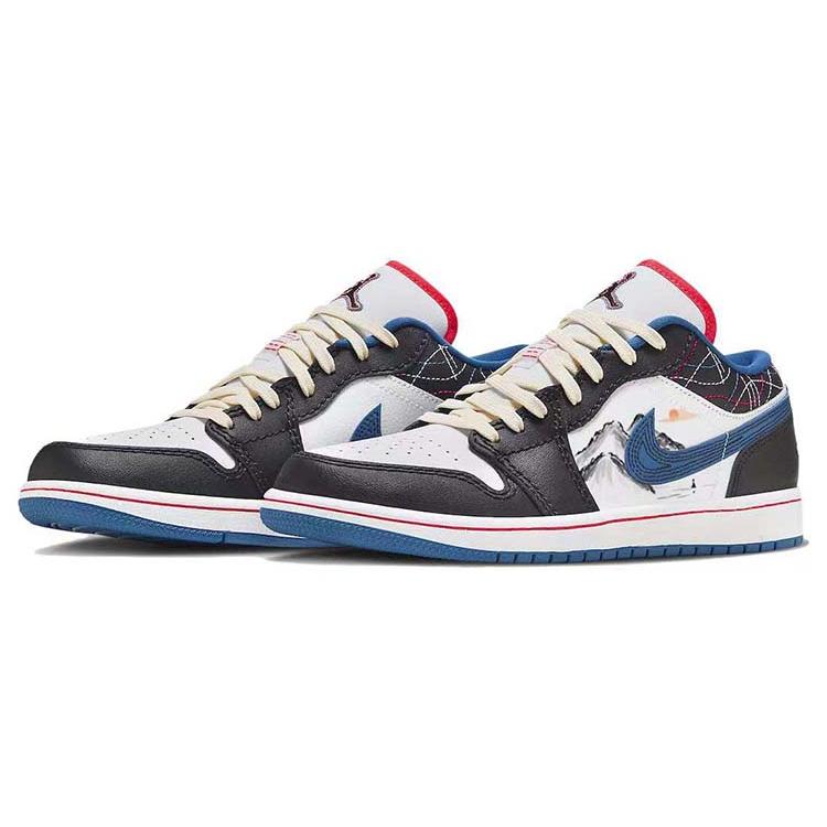 Jordan Air Jordan 1 Abrasion Resistant Breathable Low Top Basketball Shoes Men's White Black FV3622-141(Team56-)