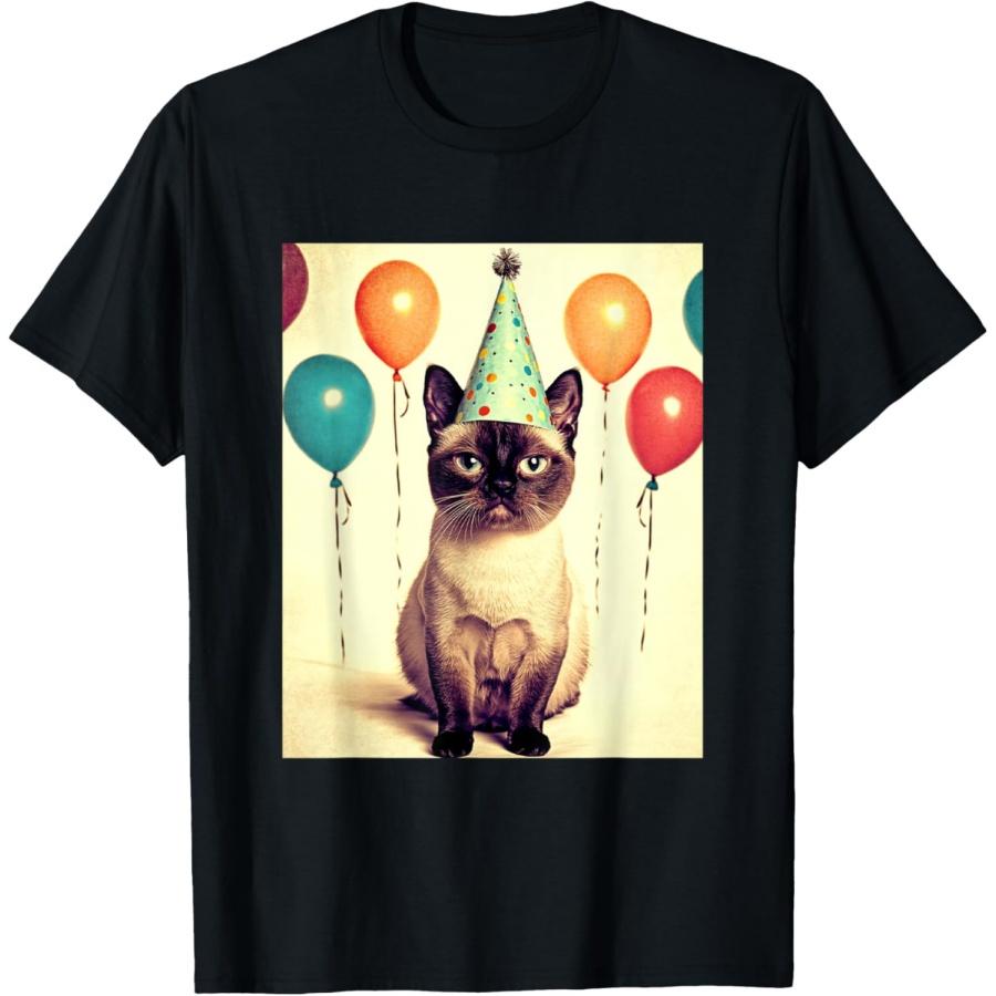 

Siamese Cat Retro Art Print Birthday Party Balloons & Hat T-Shirt for Men Women Kids XXXXXL чорний