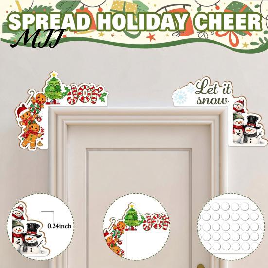 Christmas Home Interior Decor Door Corner Topper, Wooden Sign with Santa Claus Snowman And Gingerbread Decorative Plaque Man Prints, Easy Installation