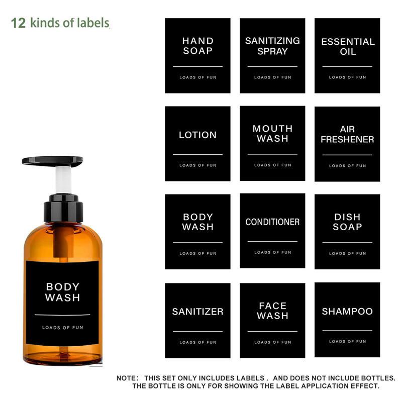 Czarne/Białe Etykiety na Dozownik Mydła Etykieta na Balsam Naklejka Szampon Odżywka Płyn do Kąpieli Łazienka Prysznic Etykiety na Dozownik Mydła Wodoodporne