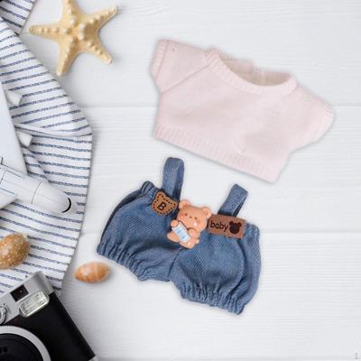 2 Pieces Dolls Clothing Casual Outfits, Suspender Pants T Shirt Set for 15cm Dress Up