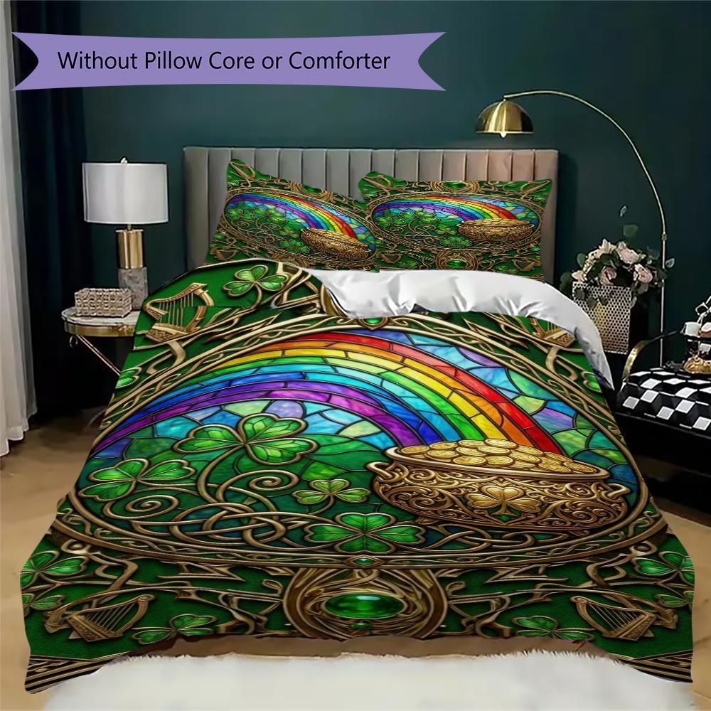 Coins&Rainbows Pattern Bedding uilt Set uilt Cover Pillowcase Home Decoration Birthday Gift (1 * duvet cover + 2 * pillowcase without core)115