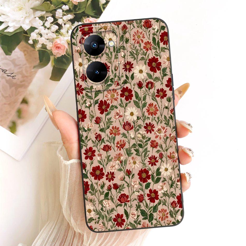 For Realme V30 V30t RMX3618 RMX3619 Cute Cat Flower Cartoon Phone Case For RealmeV30 V30T 5G Soft Silicone Cover Bumpers