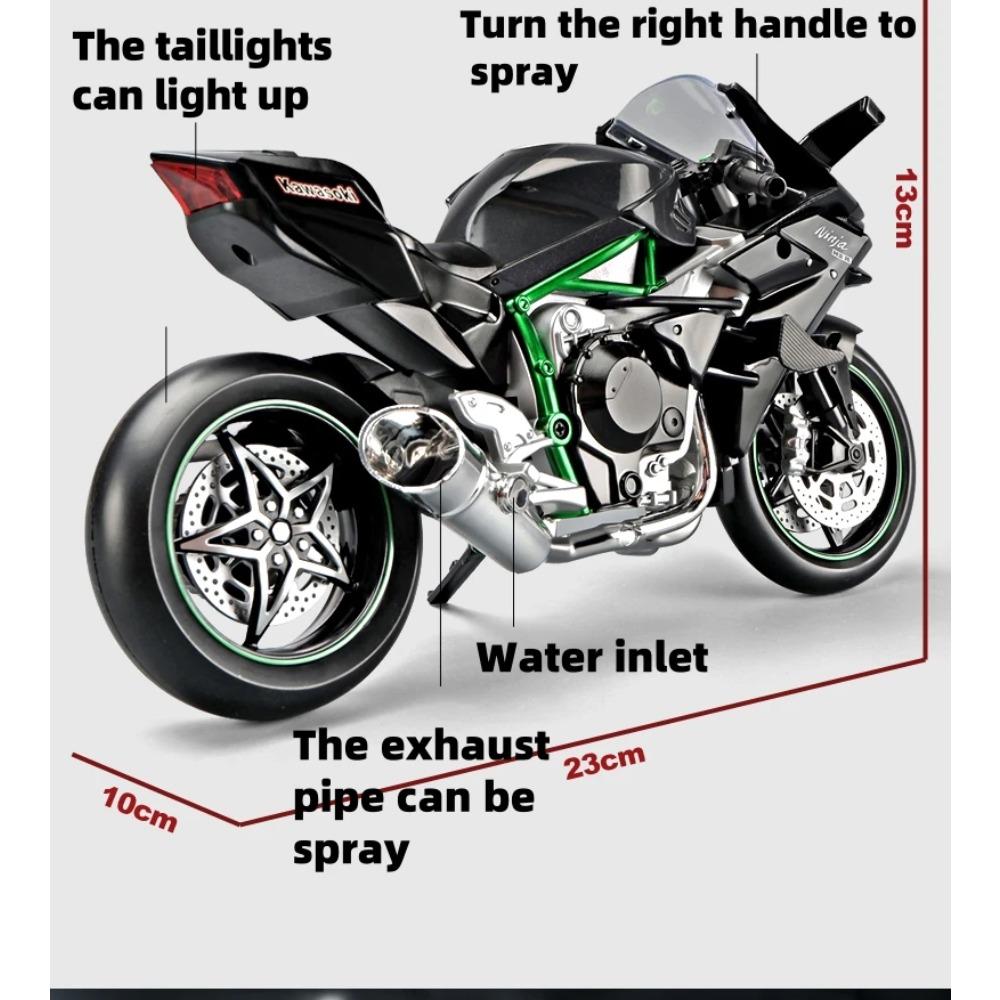 Modellino di Moto da Corsa in Lega Kawasaki H2R 1/9 Diecasts Metallo Modello di Moto da Pista Sportiva Suono e Luci con Spray Giocattoli Regali per Bambini