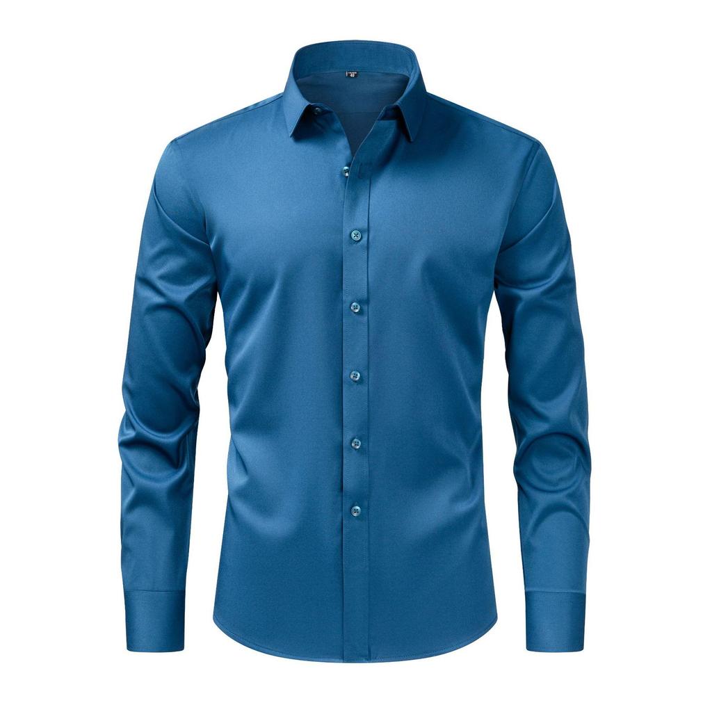 Men's European Style Non-Iron Solid Color Stretch Long Sleeve Business Shirt