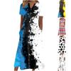 Women's Summer Casual Printed V-Neck Short-Sleeve Swing Dress