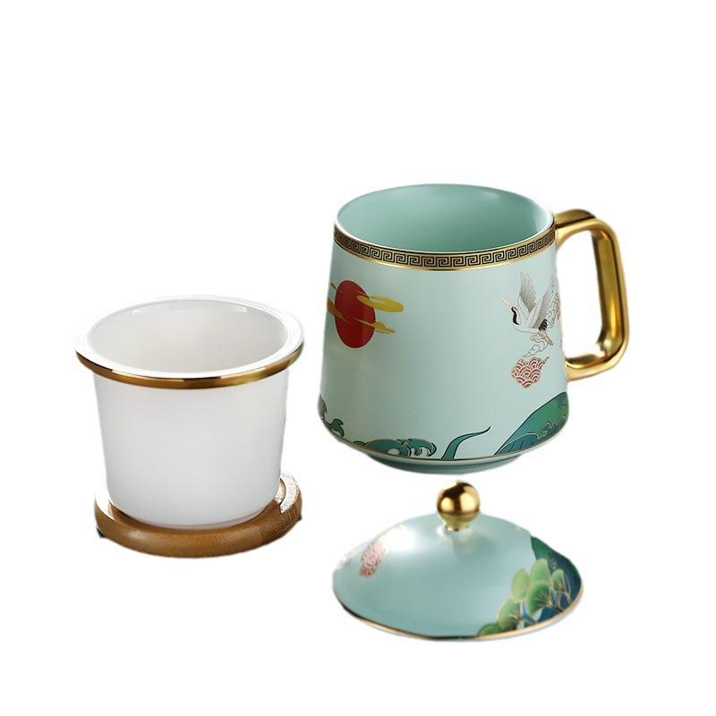 Guochao Ceramic Water Cup Afternoon Teacup Office Boss Light Luxury Cup With Lid Tea Compartment