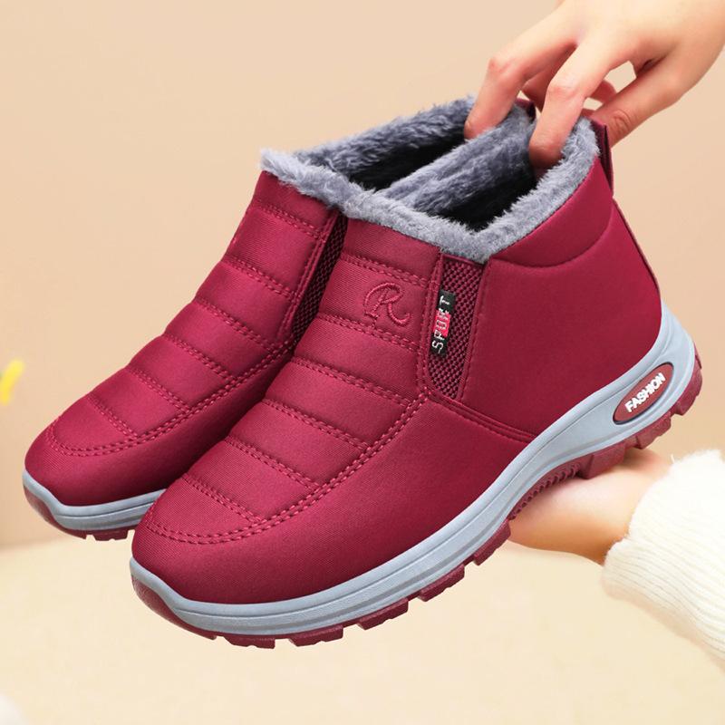Herbst- und Winter Damen Haar Kollektion Mutterschuhe Warme und lässige Baumwollstiefel Ein Fußauftritt mit dickem Samt Ältere Schneestiefel