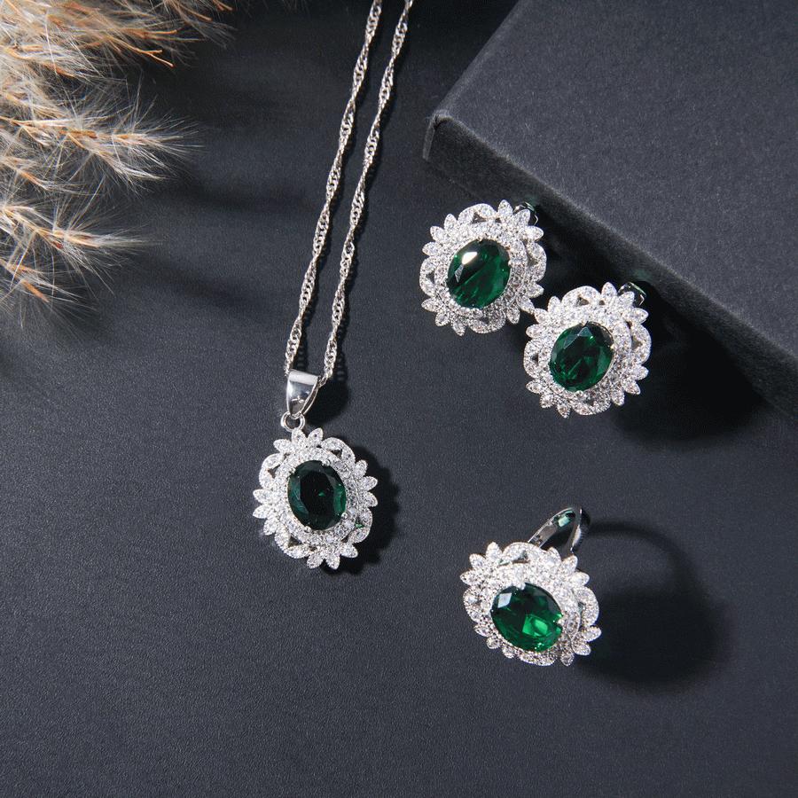 

Elegant For Women Cubic Zirconia Flower Jewelry Set, With Ring, Earrings, Pendant, Necklace Set, Bridal Bridesmaid Wedding Gif 10