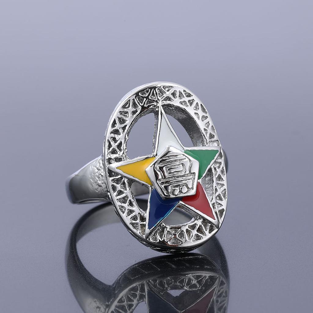 Men'S And Women'S Titanium Steel Epoxy Star Ring Stainless Steel Water Drop-Shaped Pentagram Epoxy Ring Ring