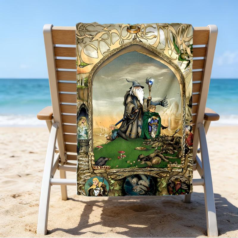 proof beach towel with a The Lord of the Rings pattern - soft,absorbent,quick-drying,machine washable - perfect for swimming,camping,bathing
