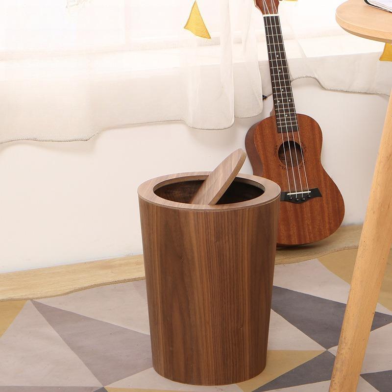 Wooden Waste Bins  Bedroom Large Capacity Trash Cans Modern Living Room Round Garbage Can Nordic Bathroom Litter Bin with Lid