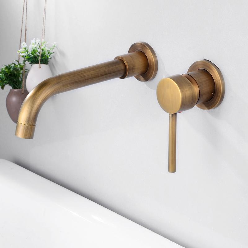 ELLEN Moderner Messing Wandmontierter Badezimmerwaschbeckenhahn Wandwaschbecken Schwenkbarer Auslauf Badewannenmischer Wasserhahn Kran Antik Bronze Finish ELK202