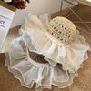 Organza Pearl Straw Hat, Female 2025 Summer New Large Brim Sunshade Sun Hat, Seaside Beach Sun Hat