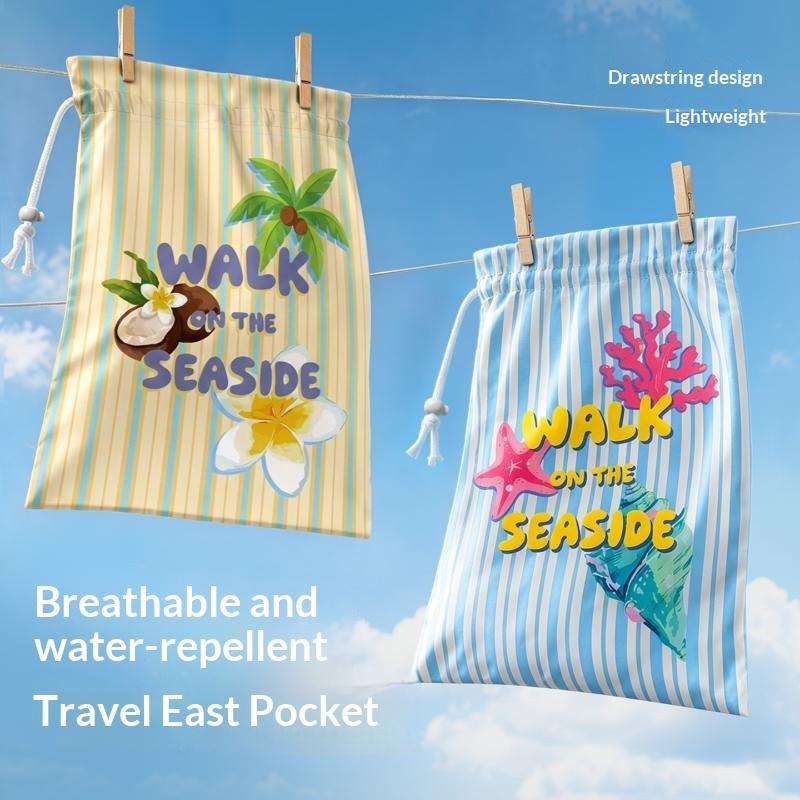 Drawstring Travel Bags with Cute Seaside Print Breathable Water Repellent Lightweight for Women Summer Vacation
