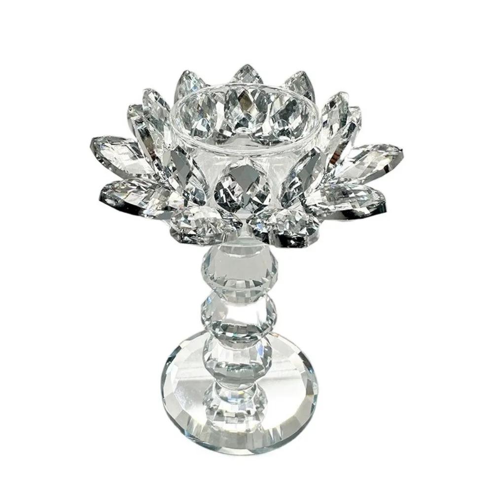 Heller Kristall-Lotuskandelaber Langlebig Elegant Klar Blume Teelichthalter Flacher Boden Anti-Rutsch Glas Kerzenständer Party