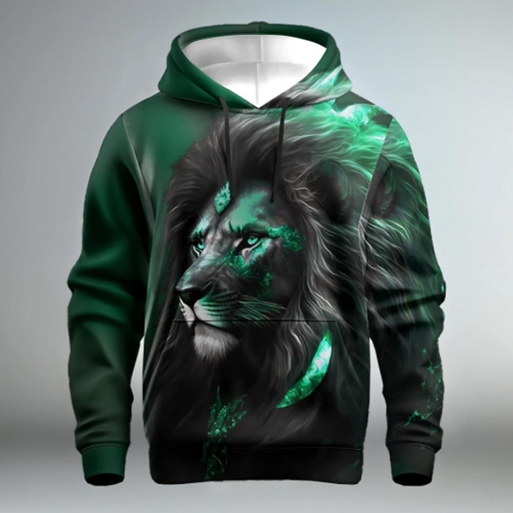 Fashion Men's Hoodie Sweatshirt Animal Lion 3D Print Round Neck Long Sleeve Hoodie Casual Sweatshirt Oversized Men's Clothing