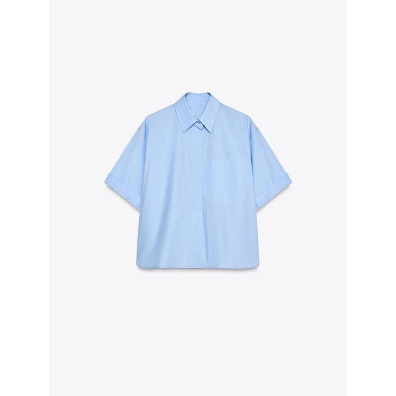 Za2025 Summer New Product Women's Clothes Casual Easiest for Match Simple Lapel Short Sleeve Pocket Poplin Shirt 4764025