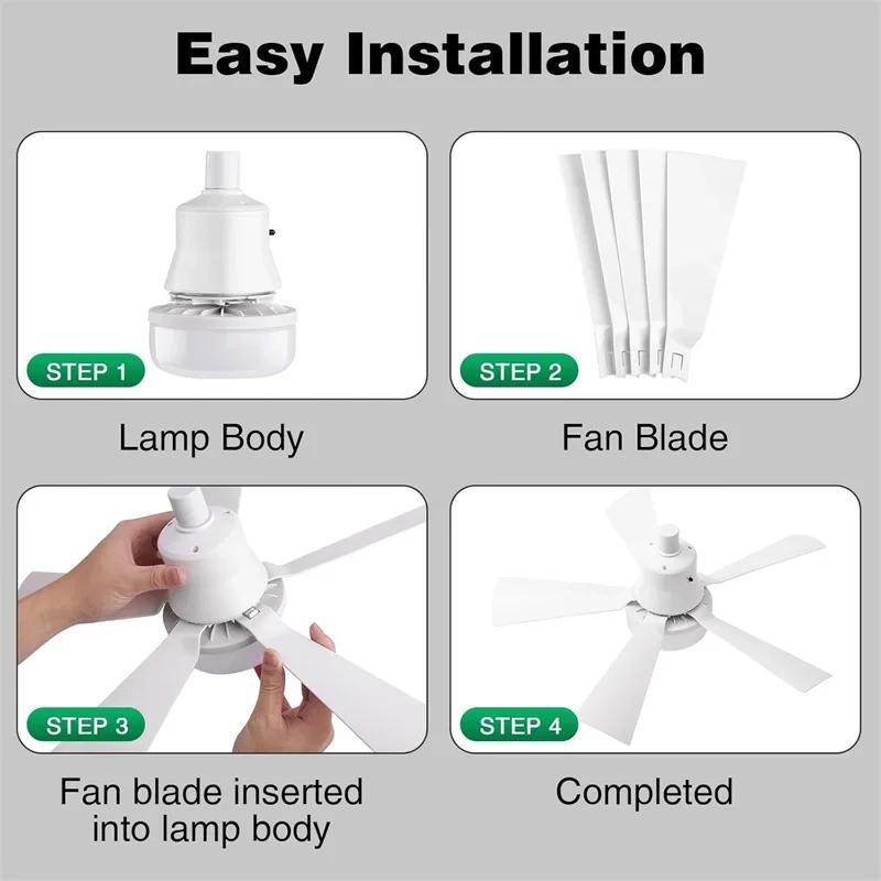 LED Ceiling Fan Light E27 Base Lamp Silent with Remote Dimmable Speed Change 3 Colors for Living Room, Study, Household Use