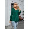 Fall Winter New Solid Color V-neck Striped Loose Long Sleeve T-shirt Top For Women, Amazon Cross-border European American Women's Clothing