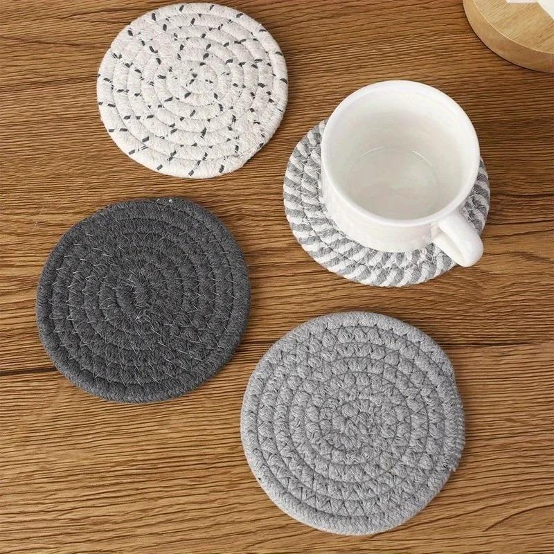 Stylish Woven Drink Coasters with Holder Set, 8Pcs Absorbent Coasters for Home Decoration